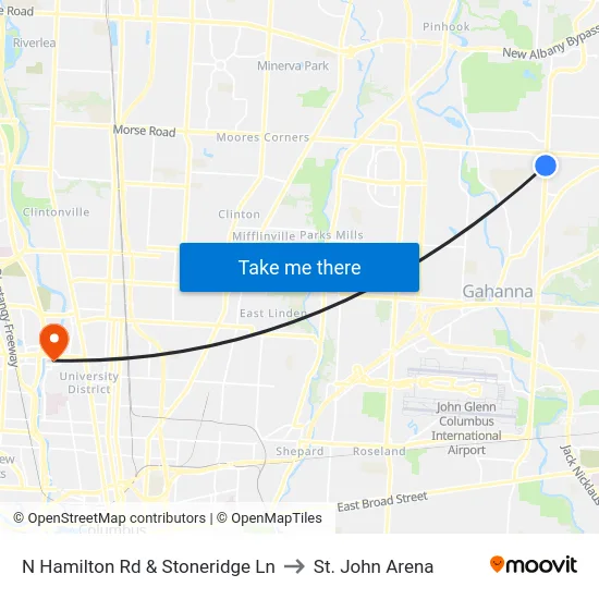 N Hamilton Rd & Stoneridge Ln to St. John Arena map