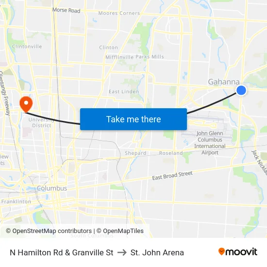 N Hamilton Rd & Granville St to St. John Arena map