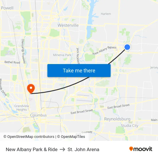 New Albany Park & Ride to St. John Arena map