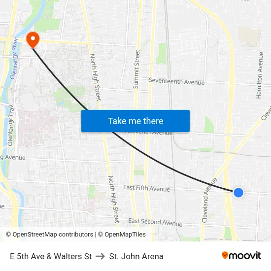E 5th Ave & Walters St to St. John Arena map