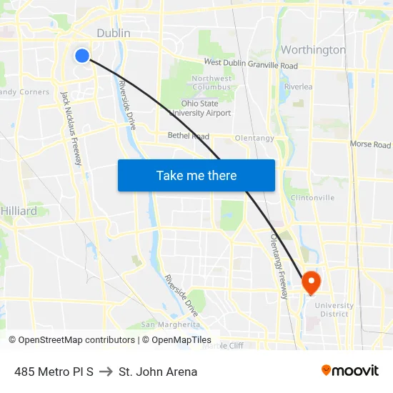 485 Metro Pl S to St. John Arena map