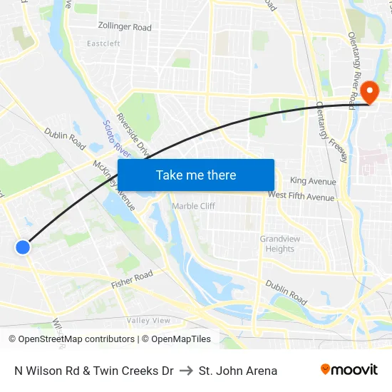 N Wilson Rd & Twin Creeks Dr to St. John Arena map