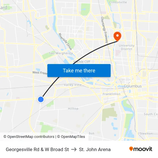 Georgesville Rd & W Broad St to St. John Arena map