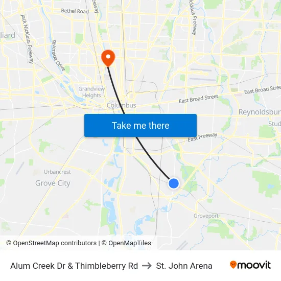 Alum Creek Dr & Thimbleberry Rd to St. John Arena map