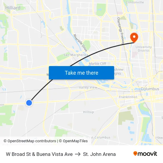 W Broad St & Buena Vista Ave to St. John Arena map