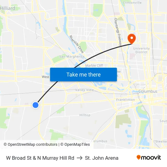 W Broad St & N Murray Hill Rd to St. John Arena map