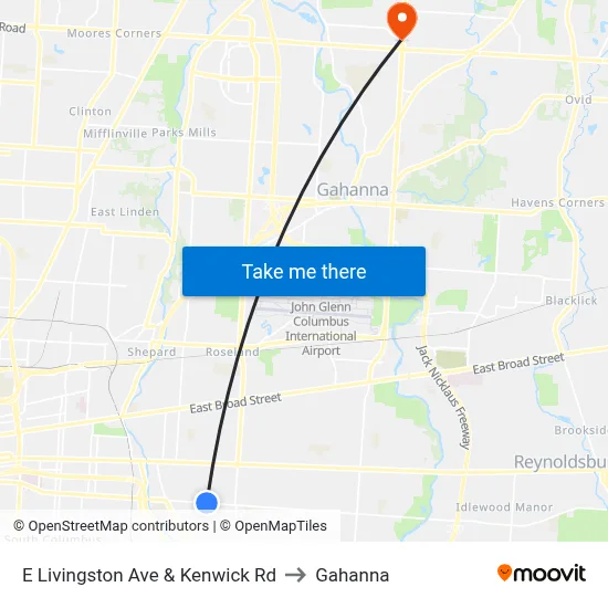 E Livingston Ave & Kenwick Rd to Gahanna map