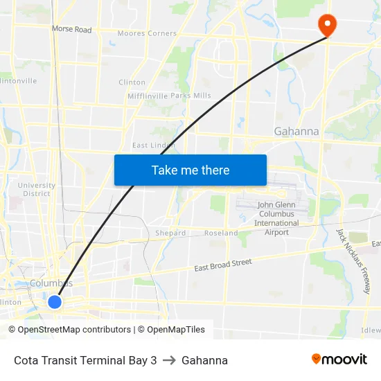 Cota Transit Terminal Bay 3 to Gahanna map