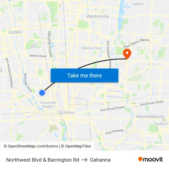Northwest Blvd & Barrington Rd to Gahanna map