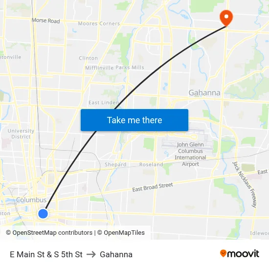 E Main St & S 5th St to Gahanna map
