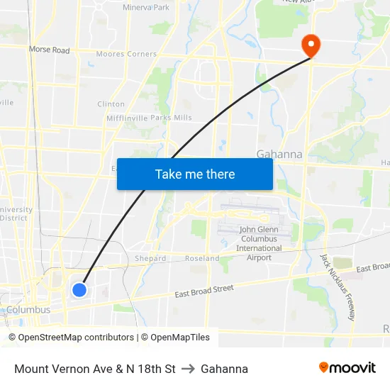 Mount Vernon Ave & N 18th St to Gahanna map