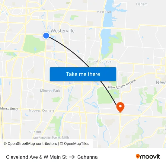 Cleveland Ave & W Main St to Gahanna map
