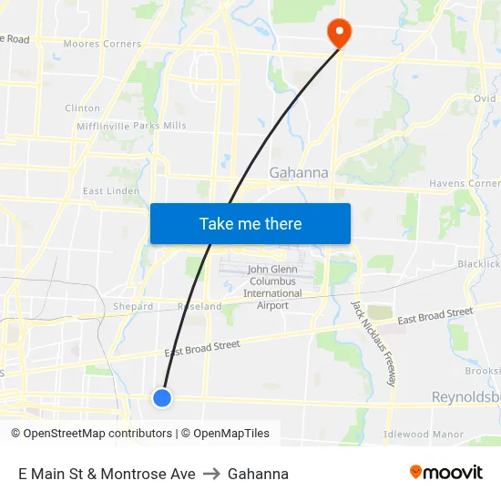 E Main St & Montrose Ave to Gahanna map