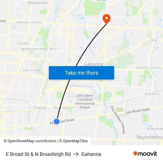 E Broad St & N Broadleigh Rd to Gahanna map