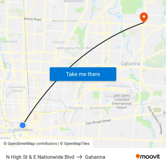 N High St & E Nationwide Blvd to Gahanna map