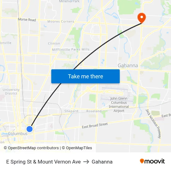 E Spring St & Mount Vernon Ave to Gahanna map