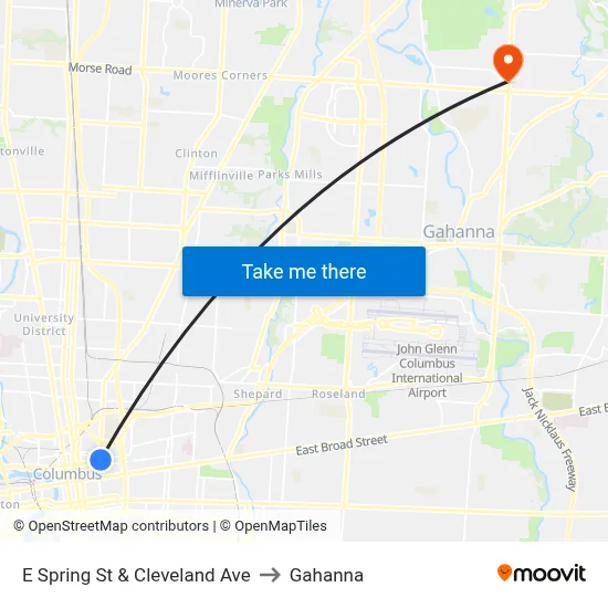 E Spring St & Cleveland Ave to Gahanna map