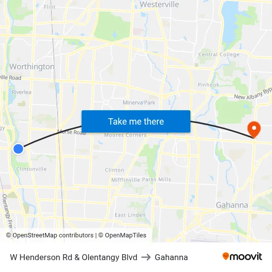 W Henderson Rd & Olentangy Blvd to Gahanna map