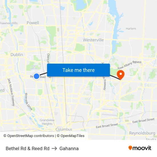 Bethel Rd & Reed Rd to Gahanna map