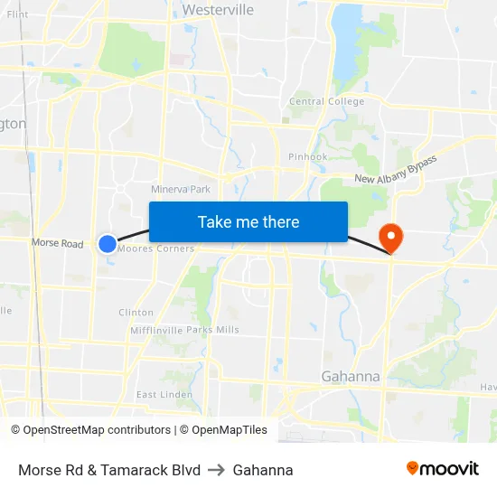 Morse Rd & Tamarack Blvd to Gahanna map