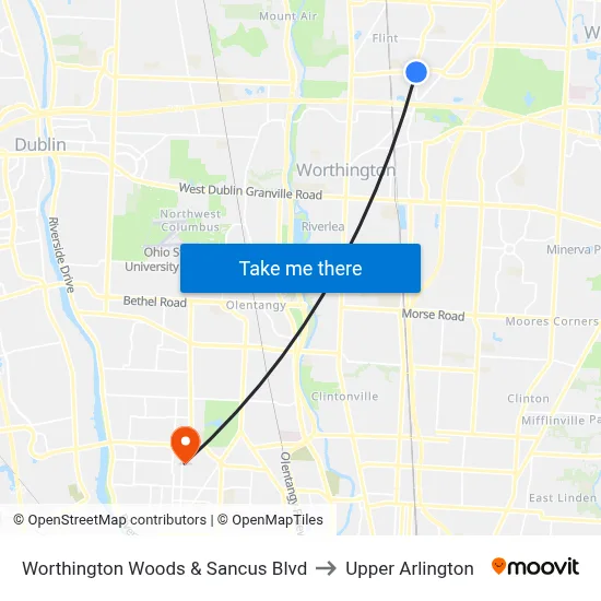 Worthington Woods & Sancus Blvd to Upper Arlington map