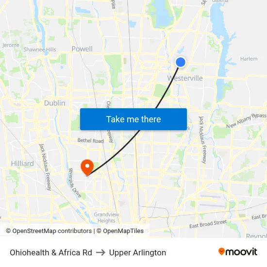 Ohiohealth & Africa Rd to Upper Arlington map