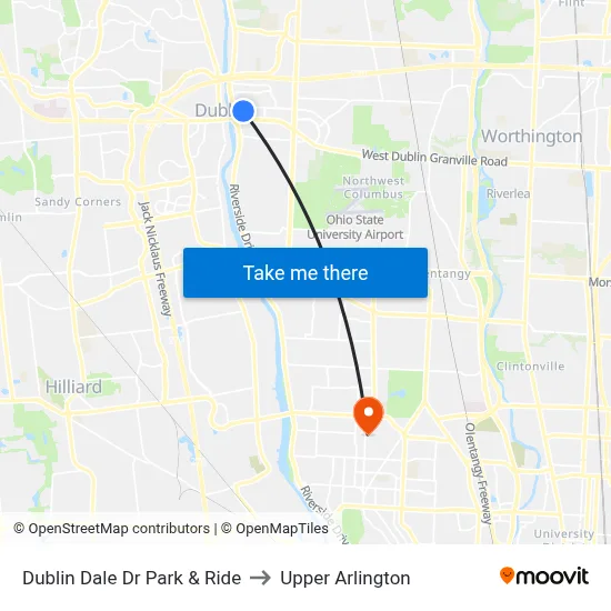 Dublin Dale Dr Park & Ride to Upper Arlington map