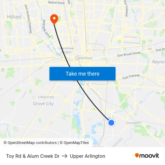 Toy Rd & Alum Creek Dr to Upper Arlington map