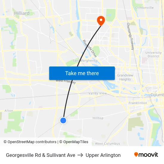 Georgesville Rd & Sullivant Ave to Upper Arlington map