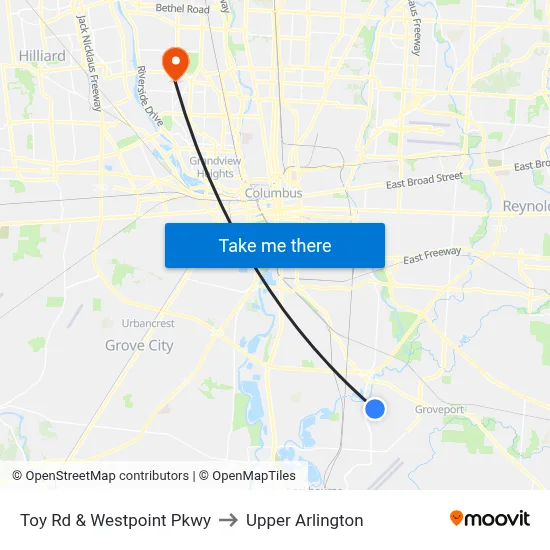 Toy Rd & Westpoint Pkwy to Upper Arlington map