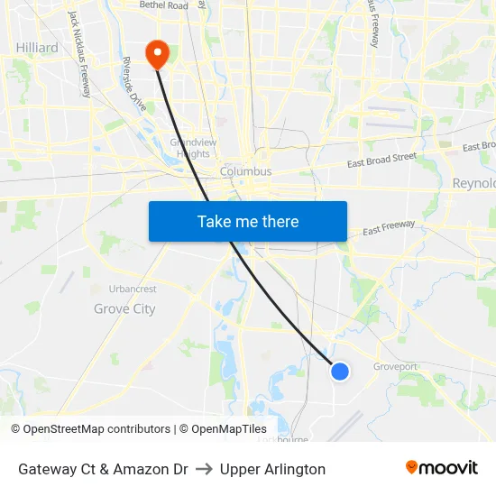 Gateway Ct & Amazon Dr to Upper Arlington map