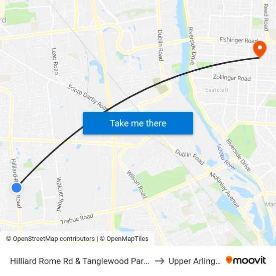 Hilliard Rome Rd & Tanglewood Park Blvd to Upper Arlington map