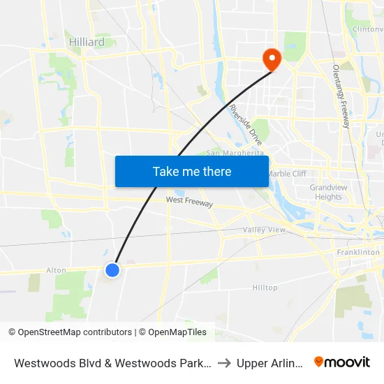 Westwoods Blvd & Westwoods Park & Ride to Upper Arlington map