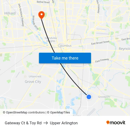 Gateway Ct & Toy Rd to Upper Arlington map