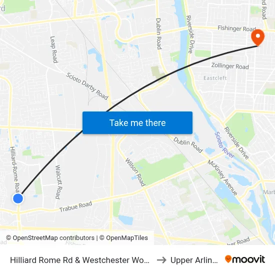 Hilliard Rome Rd & Westchester Woods Blvd to Upper Arlington map