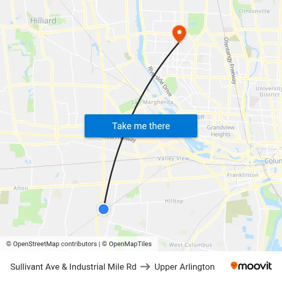 Sullivant Ave & Industrial Mile Rd to Upper Arlington map