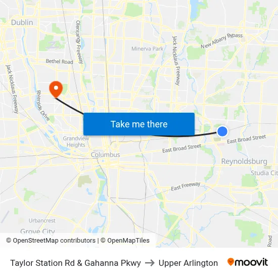 Taylor Station Rd & Gahanna Pkwy to Upper Arlington map