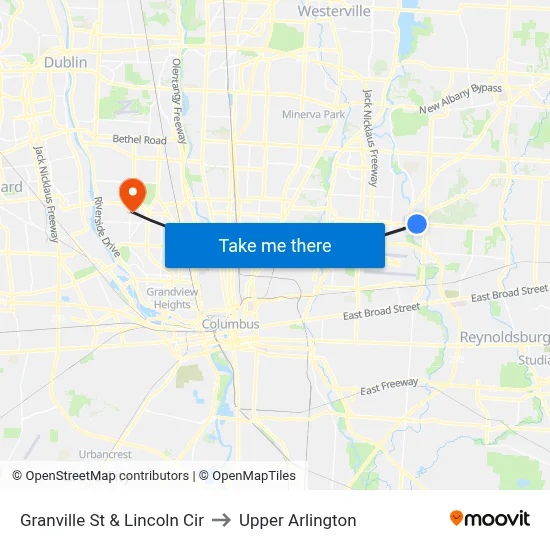 Granville St & Lincoln Cir to Upper Arlington map