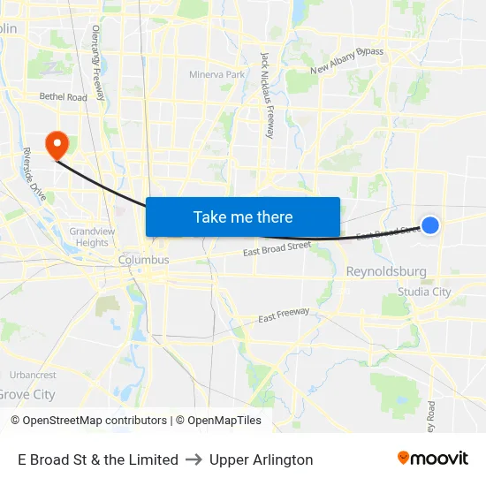 E Broad St & the Limited to Upper Arlington map