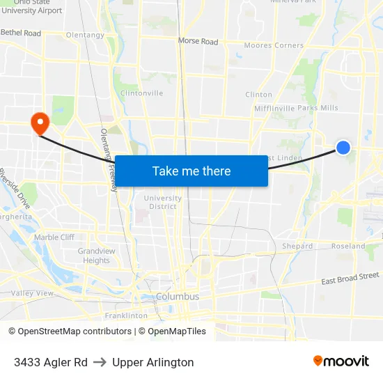 3433 Agler Rd to Upper Arlington map