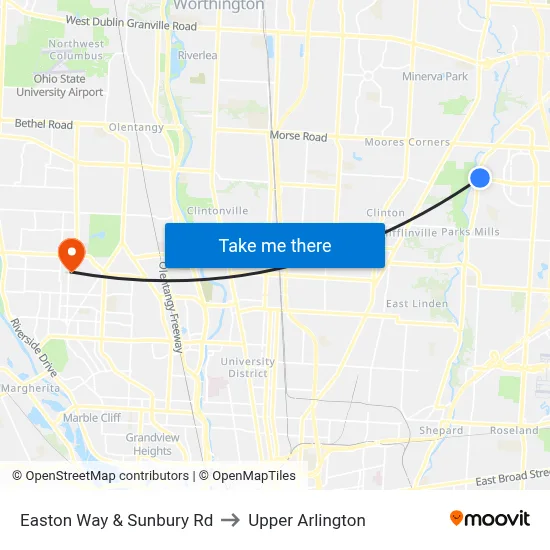 Easton Way & Sunbury Rd to Upper Arlington map