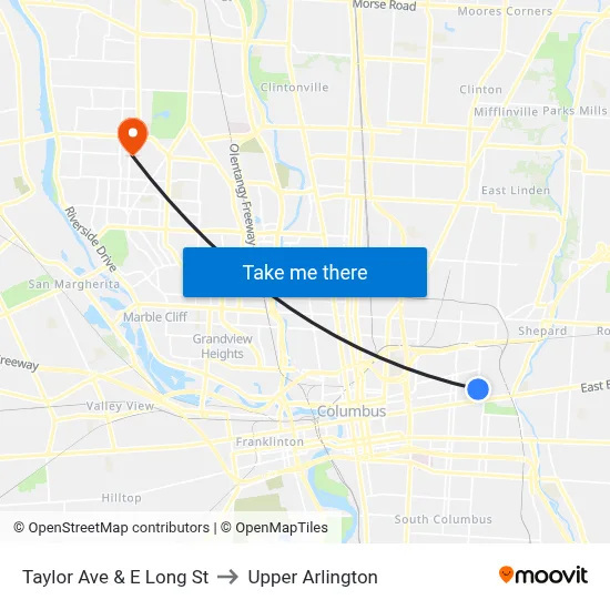 Taylor Ave & E Long St to Upper Arlington map