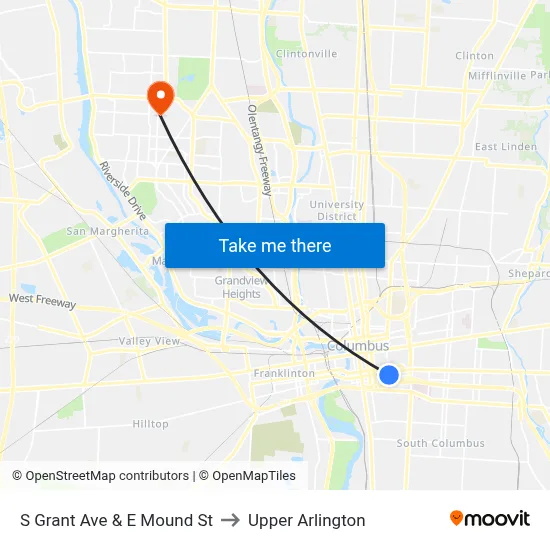 S Grant Ave & E Mound St to Upper Arlington map