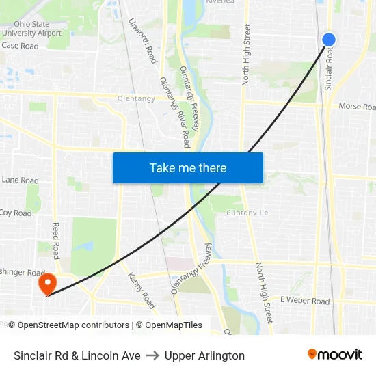 Sinclair Rd & Lincoln Ave to Upper Arlington map
