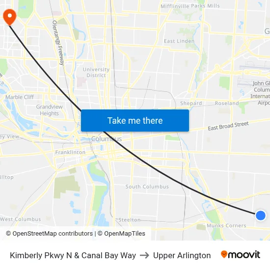 Kimberly Pkwy N & Canal Bay Way to Upper Arlington map