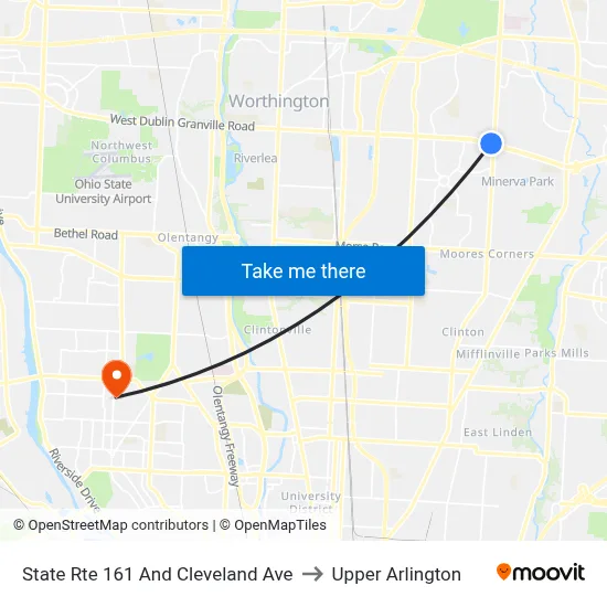 State Rte 161 And Cleveland Ave to Upper Arlington map