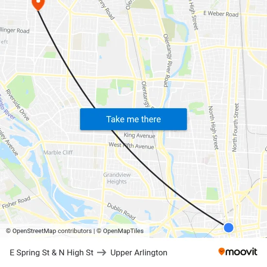 E Spring St & N High St to Upper Arlington map
