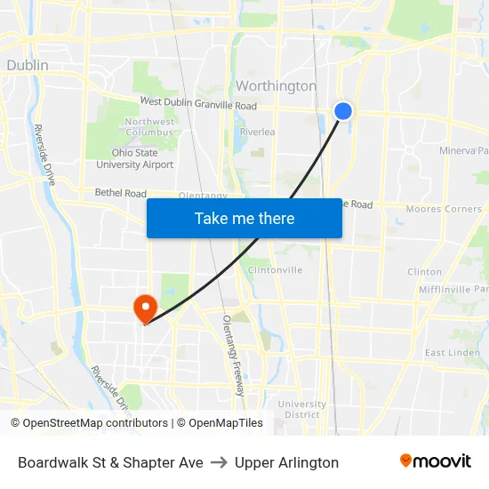 Boardwalk St & Shapter Ave to Upper Arlington map