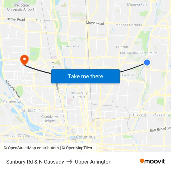 Sunbury Rd & N Cassady to Upper Arlington map