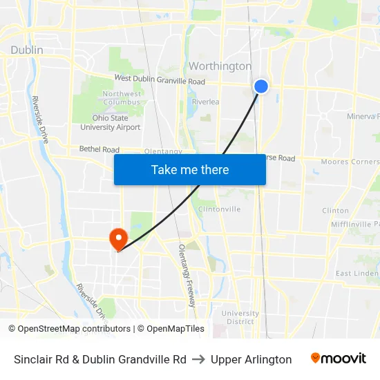 Sinclair Rd & Dublin Grandville Rd to Upper Arlington map